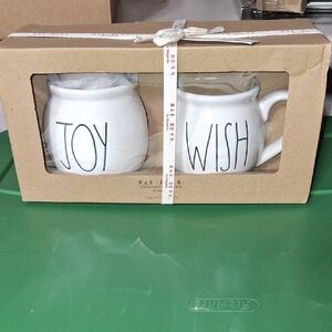 NEW! Rae Dunn White 'JOY' and 'WISH' Ceramic Sugar Bowl & Creamer Set
